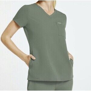 Jaanuu Magna Scrub‎ Top Womens Large Olive Green 3 Pocket Classic VNeck Uniform
